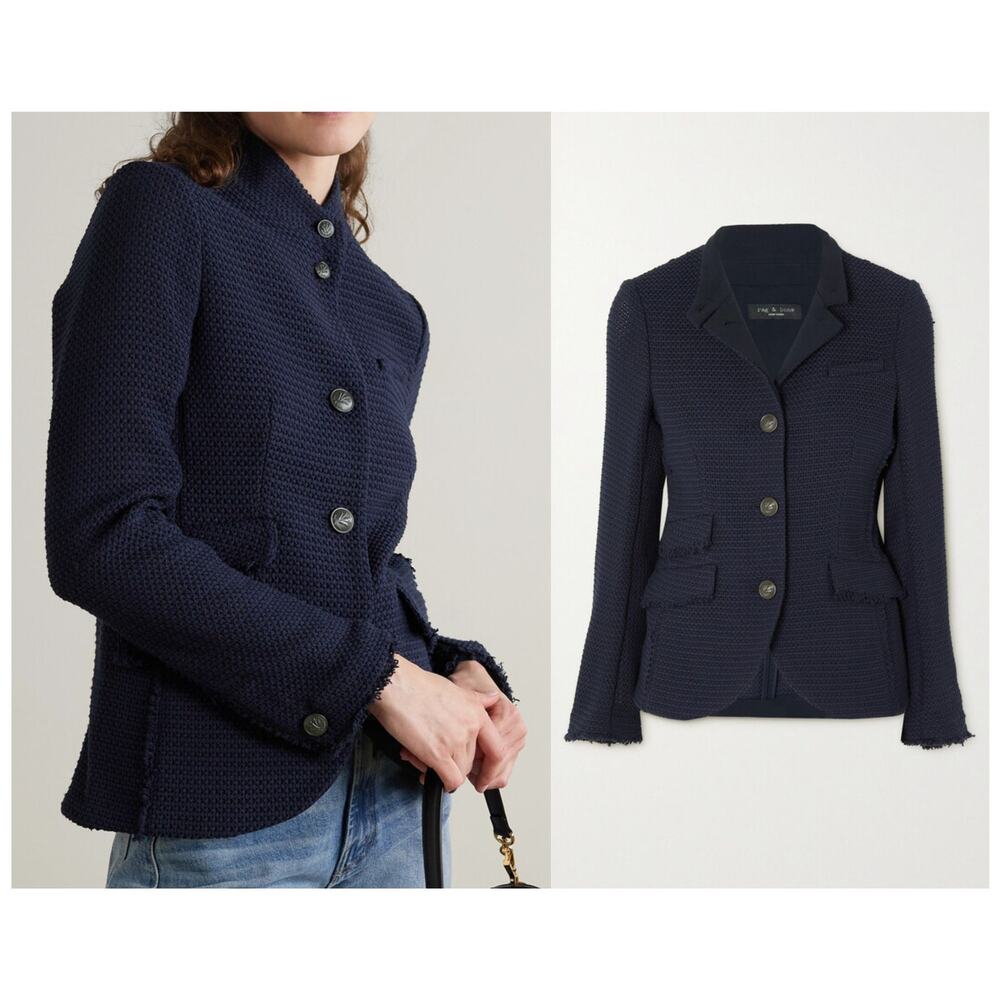 RAG & BONE Icons Slade Tweed Jacket Navy Blue 00